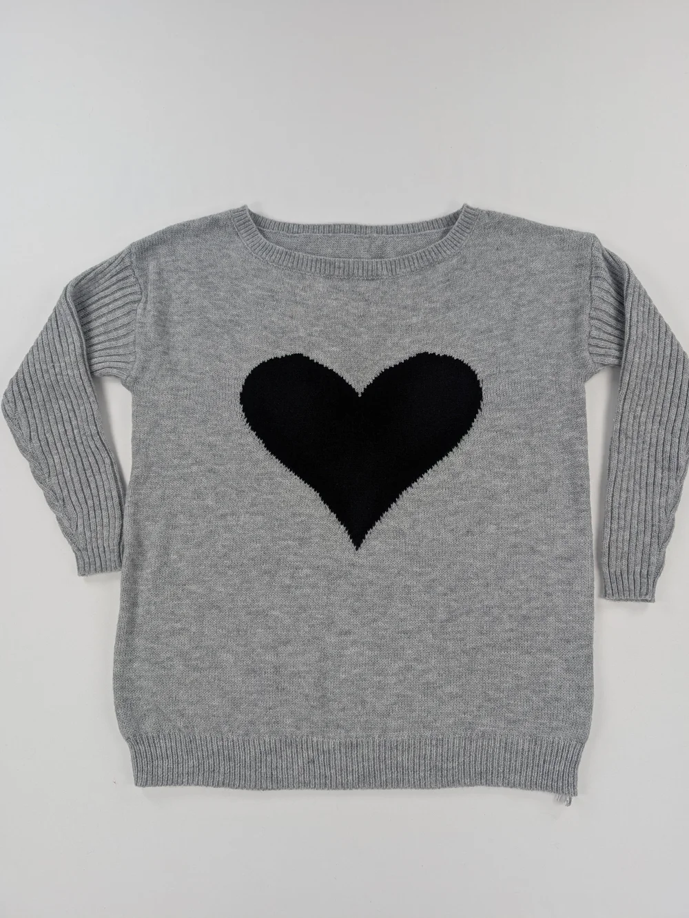 Grey Heart Knit Sweater - Women